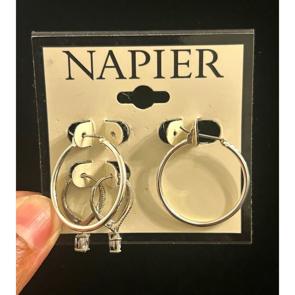 Napier Silver Tone Hinged Round Hoop Earrings for Lobe, No Stone